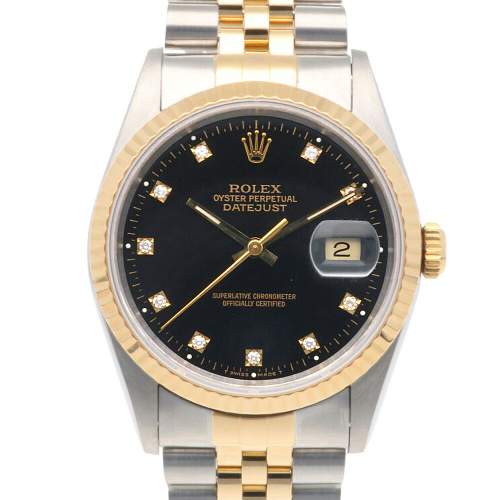 ロレックス デイトジャスト オイスターパーペチュアル 腕時計 時計 ロレックス ステンレススチール 16233G 自動巻き メンズ 1年保証 ROLEX 中古T番 1996年式 10Pダイヤ オーバーホール済