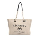 シャネル ドーヴィルMM トートバッグ シャネル キャンバス A67001 ベージュ レディース CHANEL 中古チェーン