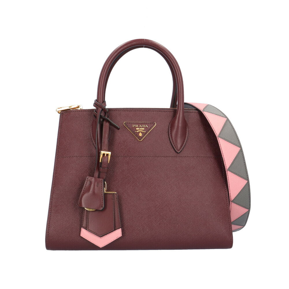59B38|美品|プラダ サフィアーノ 2wayバッグ レザー レッド 59B38|美品|プラダ サフィアーノ 2wayバッグ レザー レッド