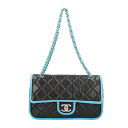 シャネル Wフラップ25 マトラッセ ショルダーバッグ シャネル ラムスキン ブラック レディース CHANEL 中古Wチェーン