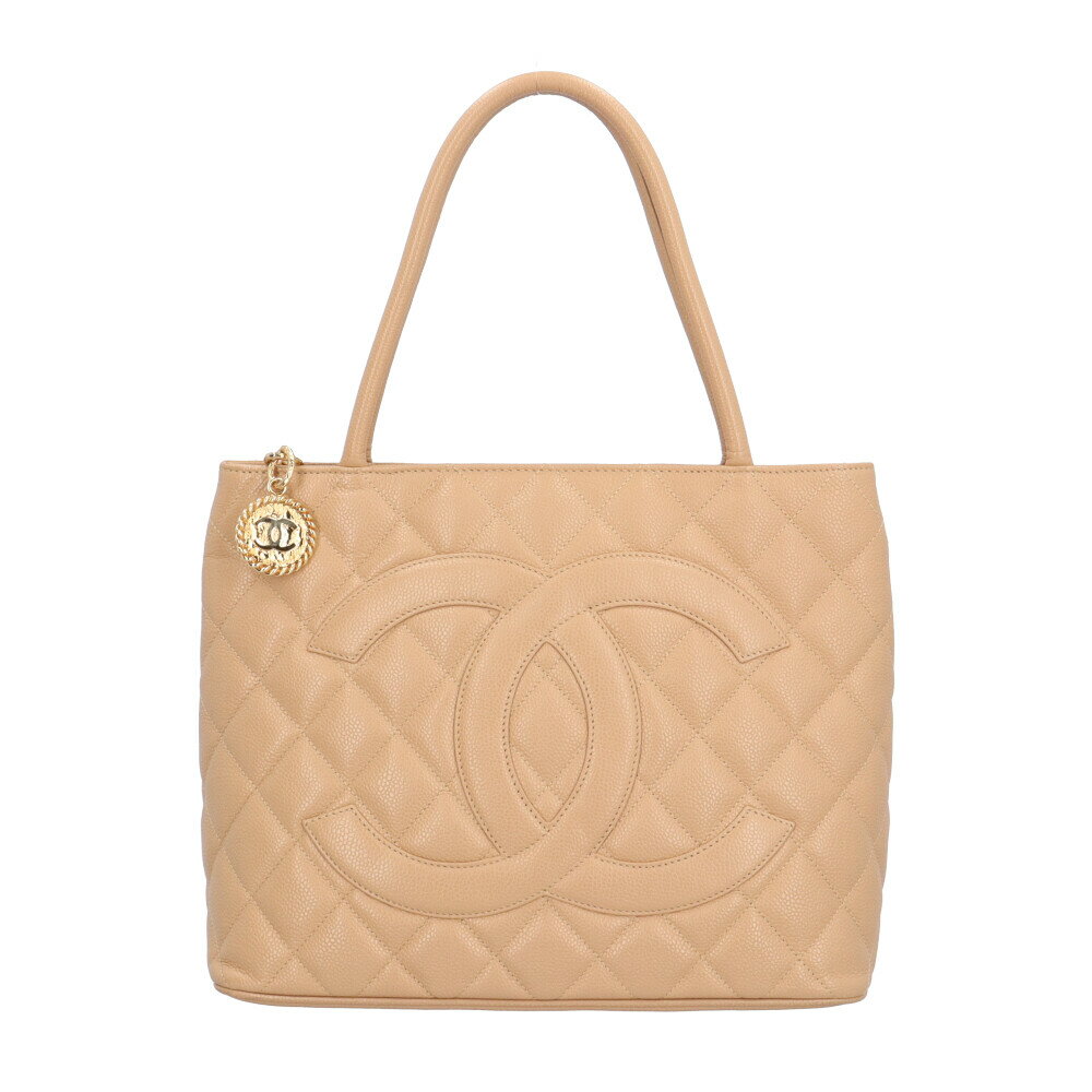 シャネル 復刻トート ココマーク トートバッグ シャネル キャビアスキン A01804 ベージュ レディース CHANEL 中古