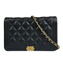 シャネル ボーイシャネル ショルダーバッグ シャネル キャビアスキン ブラック レディース CHANEL 中古チェーンウォレット