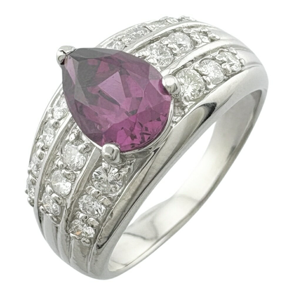 リング 指輪 16号 Pt900プラチナ ガーネット 1.52ct ダイヤモンド 0.56ct レディース 中古ドロップ