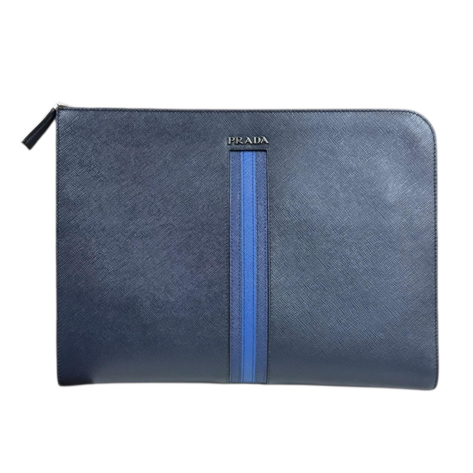 プラダ サフィアーノ クラッチバッグ プラダ レザー AV5841 ネイビー メンズ PRADA 中古(4)