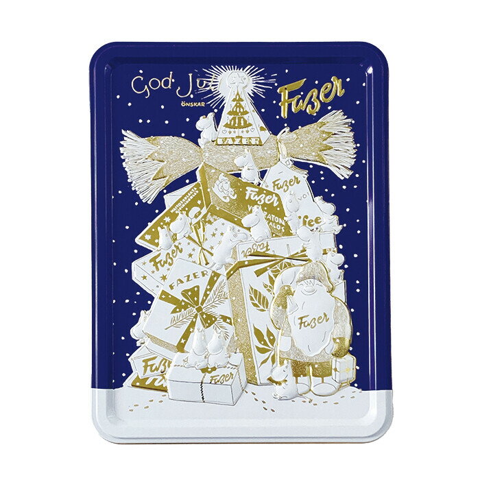Fazer ファッツェル MOOMIN ムーミン KFミルク＆ゲイシャ GodJul 缶ブルー KFミルクチョコレート ゲイシャミルクチョコレート Xmas クリスマス 北欧 フィンランド お菓子 プレゼント プチギフト