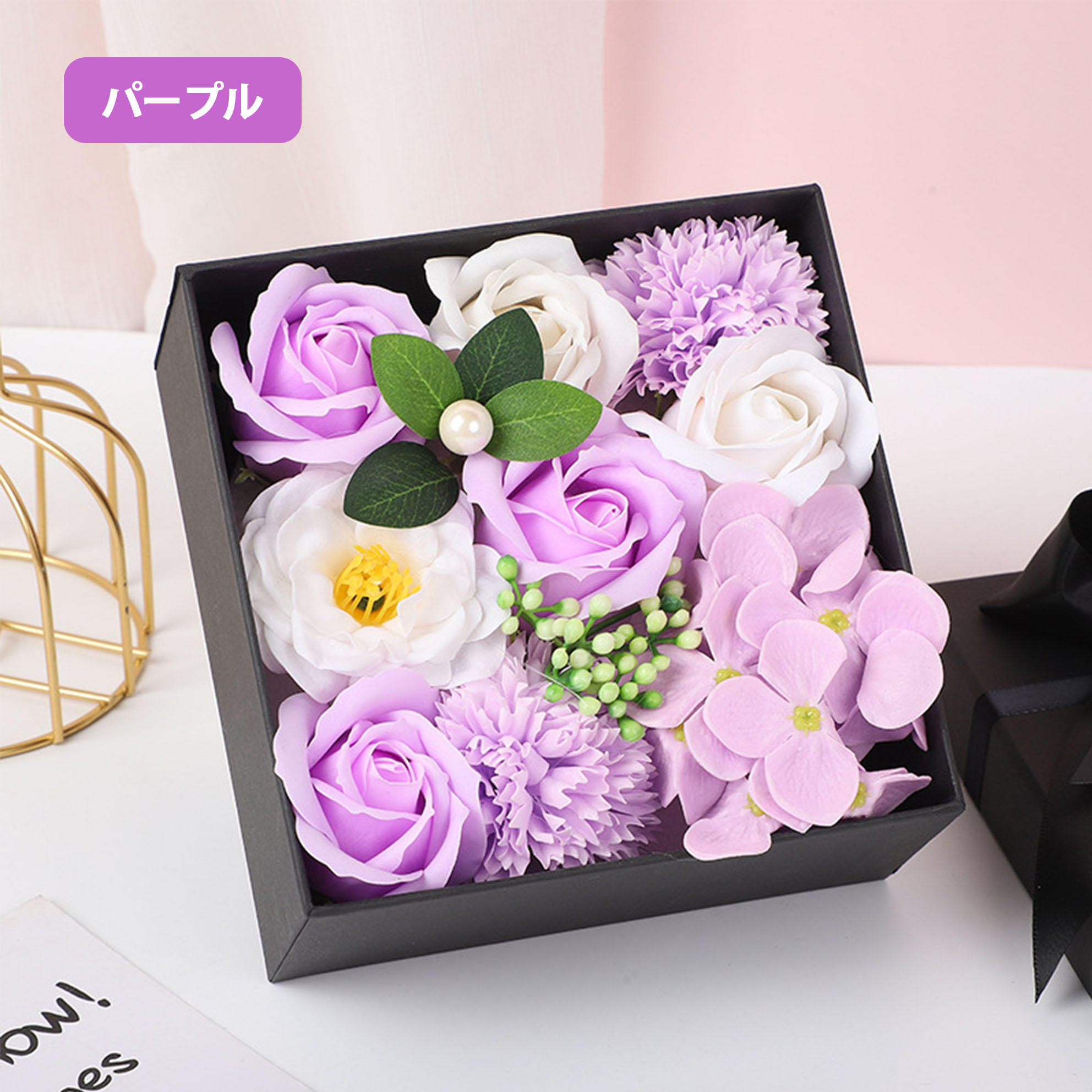 母の日 ソープフラワー ボックス カーネーション ロース 椿 ツバキ ヒマワリ 花束 ギフトラッピング可 石鹸花 造花 ドライフラワー 枯れない花 おしゃれ雑貨 飾り物 置物 インテリア 贈り物 プレゼント お祝い 彼女 妻 母 女性 友達 誕生日 記念日 バレンタイン 結婚式の商品画像 3