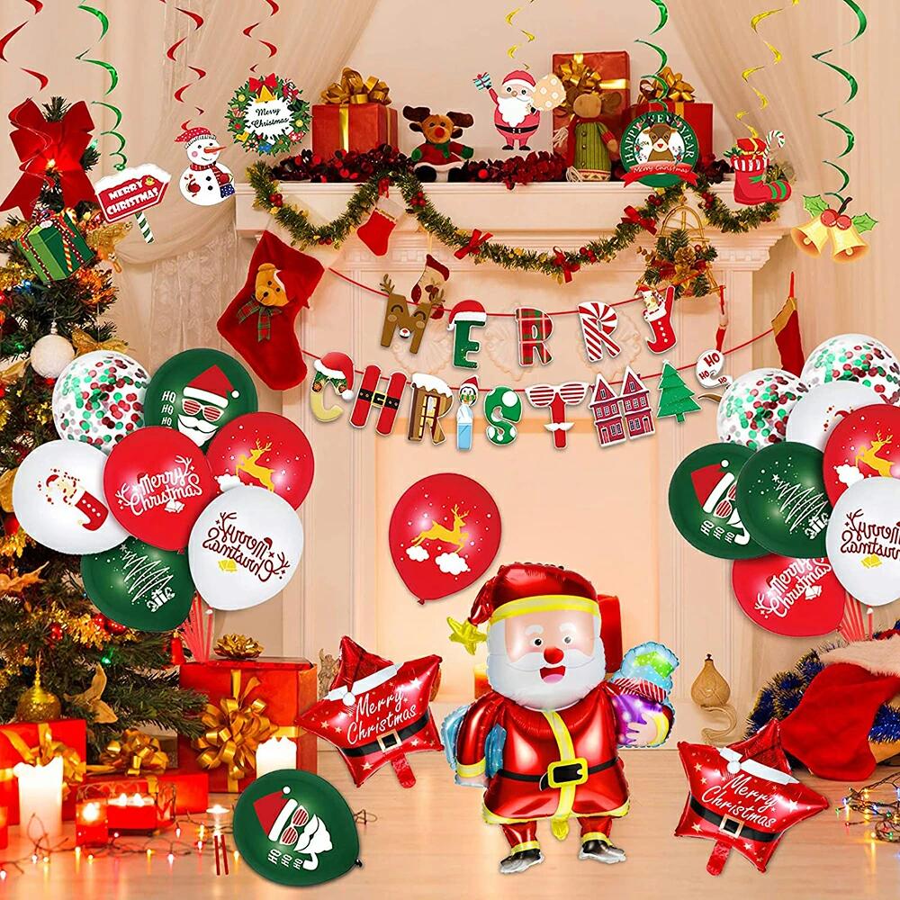 【49点豪華セット】クリスマス バルーン 飾り 飾り付け デコレーションセット パーティーグッズ ガーランド レターバナー 風船 文字 数字 飾り セット アルミバルーン スター 星 かわいい X'mas Christmas イベント 簡単 DIY TK-S