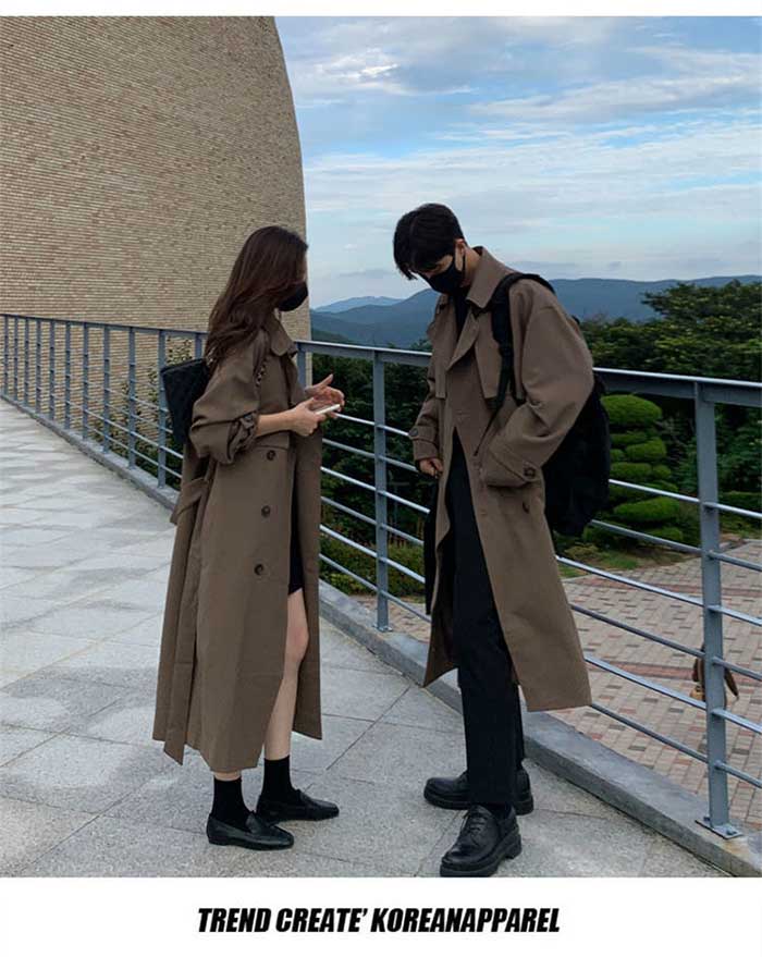 M-2XLトレンチコート メンズ レディース 男女兼用 ロング丈 膝下 メンズ ビジネス カジュアル オーバーサイズ ゆったり 無地 通勤 ビックシルエット アウター ジャケット モード ストリート系 春 秋冬 お揃い カップル 大きいサイズ TK-S