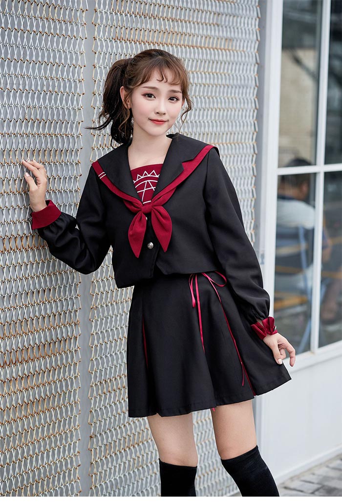 S~2XL 学生服 黒色 半袖/長袖 上下セット セーラー服 女子制服 JK制服 コスプレ 高校生 コスプレ可愛い レディース 衣装 JK服 学園祭 大人 レディース クリスマス セーラー服 ハロウィン セクシー コスチューム衣装 cos cosplay レディース学園祭 TK-S