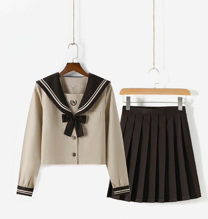 【限定セール】S~2XL セーラー服 半袖 長袖 ブラウン 制服 学生服 JK制服 高校 かわいい 衣装 学園祭 女子制服 リボン ハロウィン コスプレ コス 3点セット 女子学生 入学式 卒業式 入学 高校 中学 スクール 女子高生 制服専門 学生服 服 高校生 中学生 cos cosplay TK-S