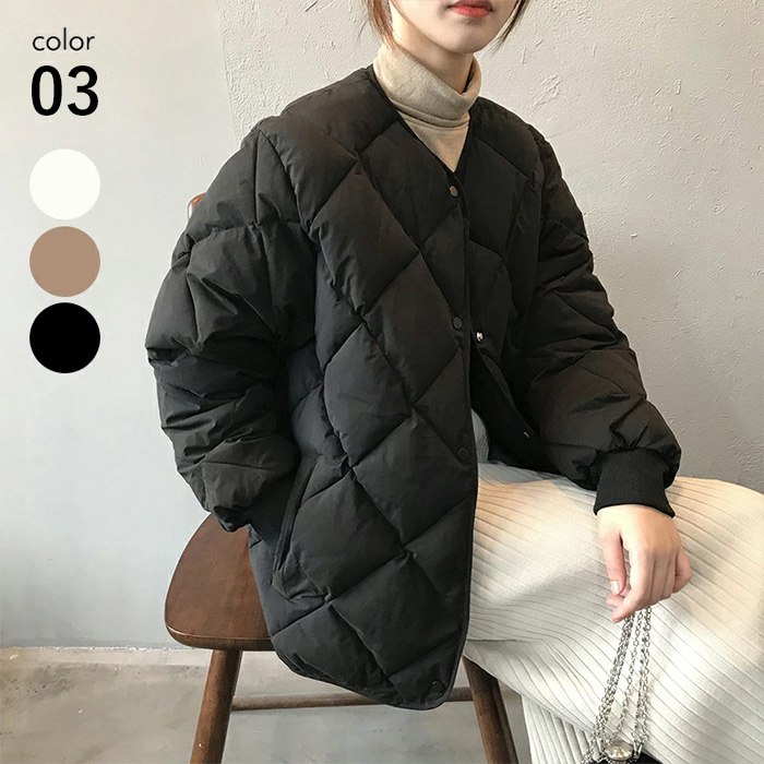 【スーパーSALE限定】ノーカラー キルティング ジャケット レディース アウター キルティングコート 羽織り 上着 中綿ジャケット 高見え 美ライン 体型カバー 秋冬 ミドル ショート 防寒 おしゃれ シンプル 中綿コート アウター 軽量 ダウンジャケット 通勤 通学TK-Sのサムネイル