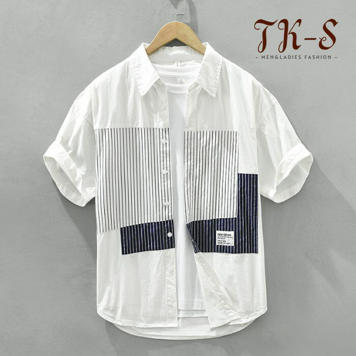 楽天TK-S楽天市場店M-3XL 半袖シャツ メンズ カジュアル レギュラーカラーシャツ 開襟シャツ スリム ストライプ 春 夏 綿 メンズ シャツワイシャツ 半袖 細身 男性 夏服 ゆったり 快適な 柔らかい メンズ 服 オシャレ お洒落 プレゼント ギフト mms TK-S