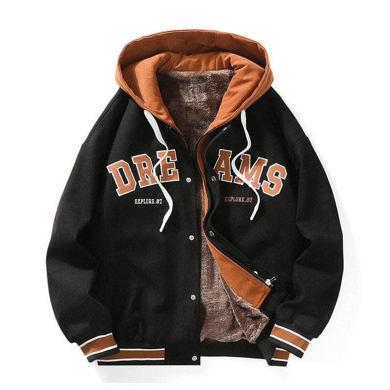 M~3XL スタジャン メンズ 裏起毛 厚手 ボアブルゾン メンズ スタジアムジャケット ブルゾン ジャンパー メンズ 裏ボア アウター ビッグシルエット カジュアル ストリート フード付き アメカジ 配色 切り替え ファッション TK-S