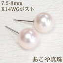 K14WG あこや真珠 パール ピアス (7.5mm-8mm) あこや 本真珠 大玉 ホワイトゴールド 14金 14K 【結婚式 冠婚葬祭 入学式 卒業式 フォーマル】