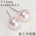 K14WG あこや真珠 パール ピアス (7mm-7.5mm) あこや 本真珠 ピアス 14金 14K ホワイトゴールド 【結婚式 冠婚葬祭 入学式 卒業式 フォーマル】