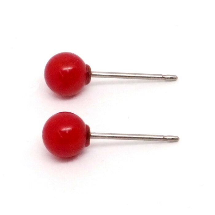 純チタン 赤珊瑚 ピアス （丸玉 4.5mm） 金属アレルギー 安心 チタンポスト 赤 レッド コーラル サンゴ シンプル 3月 誕生石 一粒 1粒 【 アクセサリー 大人 可愛い おしゃれ シンプル ポイント消化 送料込み プチプラ 買いまわり 】
