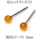 タケイチ チタンピアス レディース 純チタン 琥珀 ピアス （丸玉 3mm） 金属アレルギー 安心 チタンポスト アンバー コハク アレルギーフリー 一粒 1粒 ボール ピアス 【送料込み おしゃれ 可愛い シンプル レディース アクセサリー 目立たない】