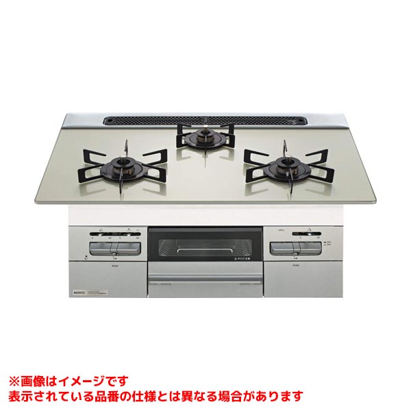 【N3WV7RWAP2SIEC】 《TKF》 ノーリツ ビルトインコンロ ミッケ 75cm ムーンシルバーガラストップ ブラックごとく レンジフード連動タイプ ωα0