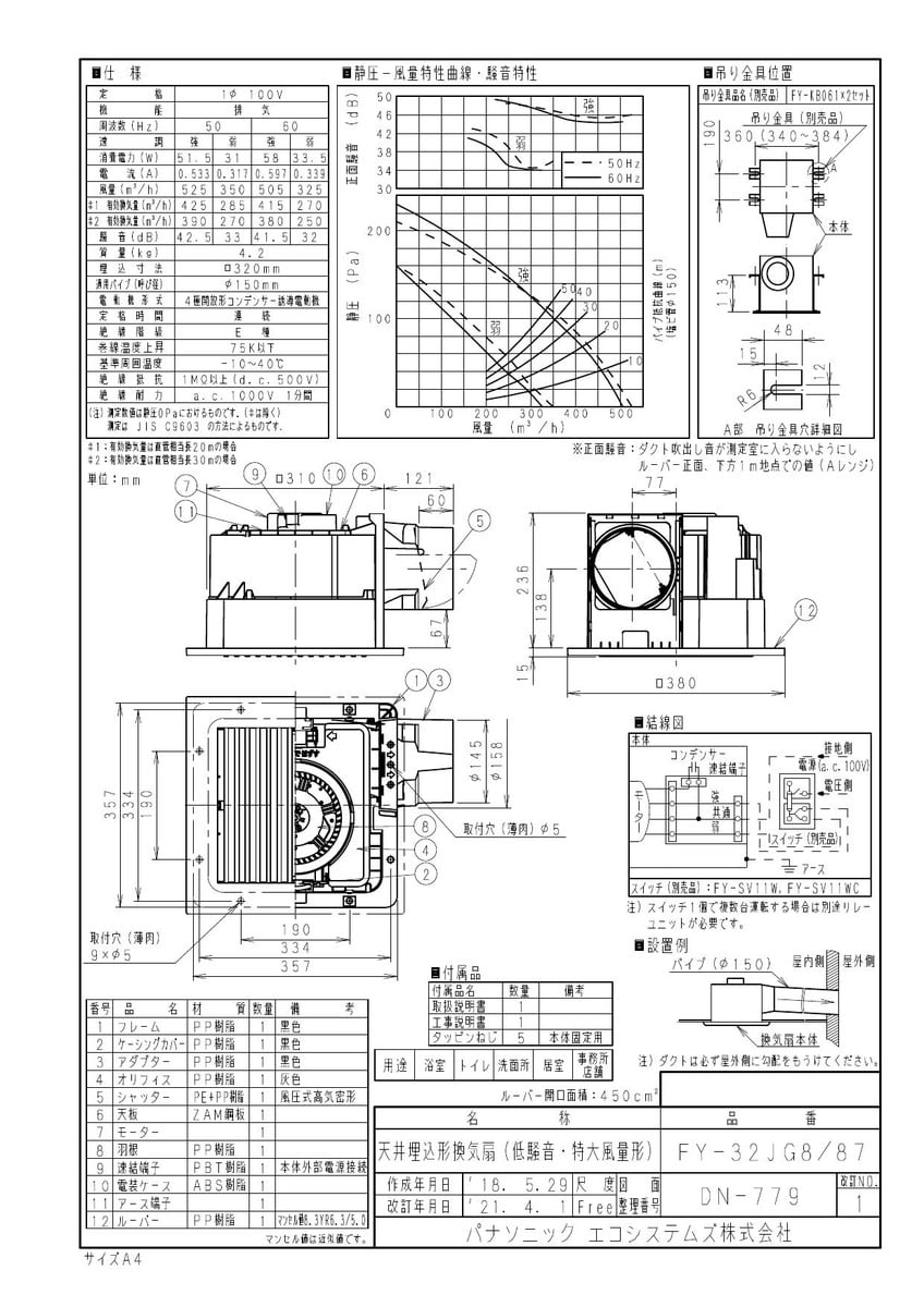 【FY-32JG8/87】 《TKF》 パナソニック 天埋換気扇 本体・ルーバーセット ωβ0 2