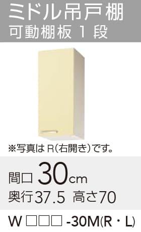 【WTAT/TAY/T4B-30ML】 《TKF》 クリナップ さくら ミドル吊戸棚 Lタイプ 間口30cm 高さ70cm ωγ0