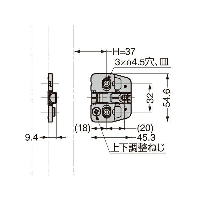 ★最大100%ポイントバック※要エントリー★スガツネ工業 150-P4W-32TH / 0mm座金 LAMP マウンティングプレート システム32 3つ穴 151シリーズ スライド丁番用 座金 【取付ビス付】※丁番本体別売り※