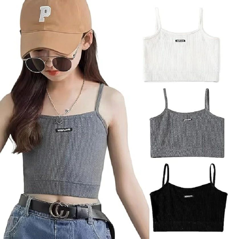 Camisoles - スポーツ ヒップホップ 子供服 ダンス ジュニア ノースリーブインナー ハーフトップ 女の子 ニット素材 キッズ
