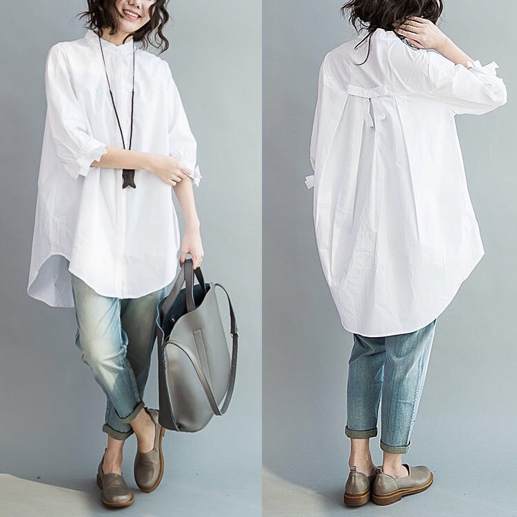 Rakuten - レディース ロングシャツ トップス レディースロングシャツ レディースシャツ レディーストップス 白シャツ ホワイトシャツ 無地 夏 ゆったり 綿 七分丈 七分袖 可愛い おしゃれ かわいい 可愛い LUCA063 -3XL