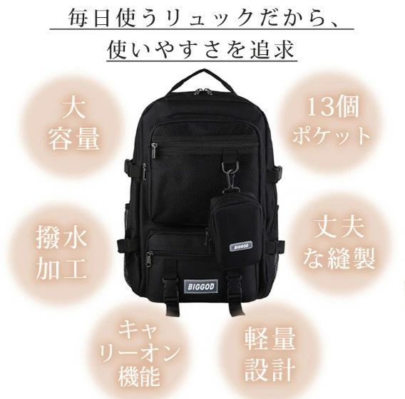 旅行用 リュック レディース 大容量 リュックサック 通学 防水 バックパック メンズ 軽量 男女兼用 ナイロン かばん 黒 白 赤 バッグ 収納 a4 通勤 旅行 旅行バッグ 2way 出張 高校生 おしゃれ レディースバッグ 韓国 tkm-store-10007870 TKMjapan本店 サンプル画像3
