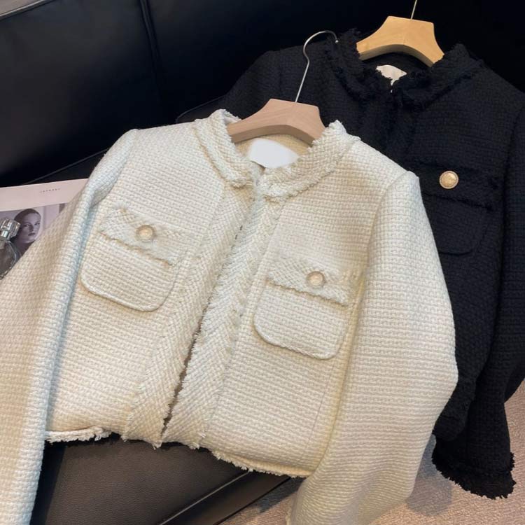 TKMjapan本店のノーカラージャケット 体型カバー アウター ライトアウター フォーマル ジャケット ツイード ツイードジャケット ツイードブレザー ジャケット コート ロング丈 裏起毛 防寒 大きいサイズ 長袖 お洒落 通勤 オフィス 可愛い｜アングル2