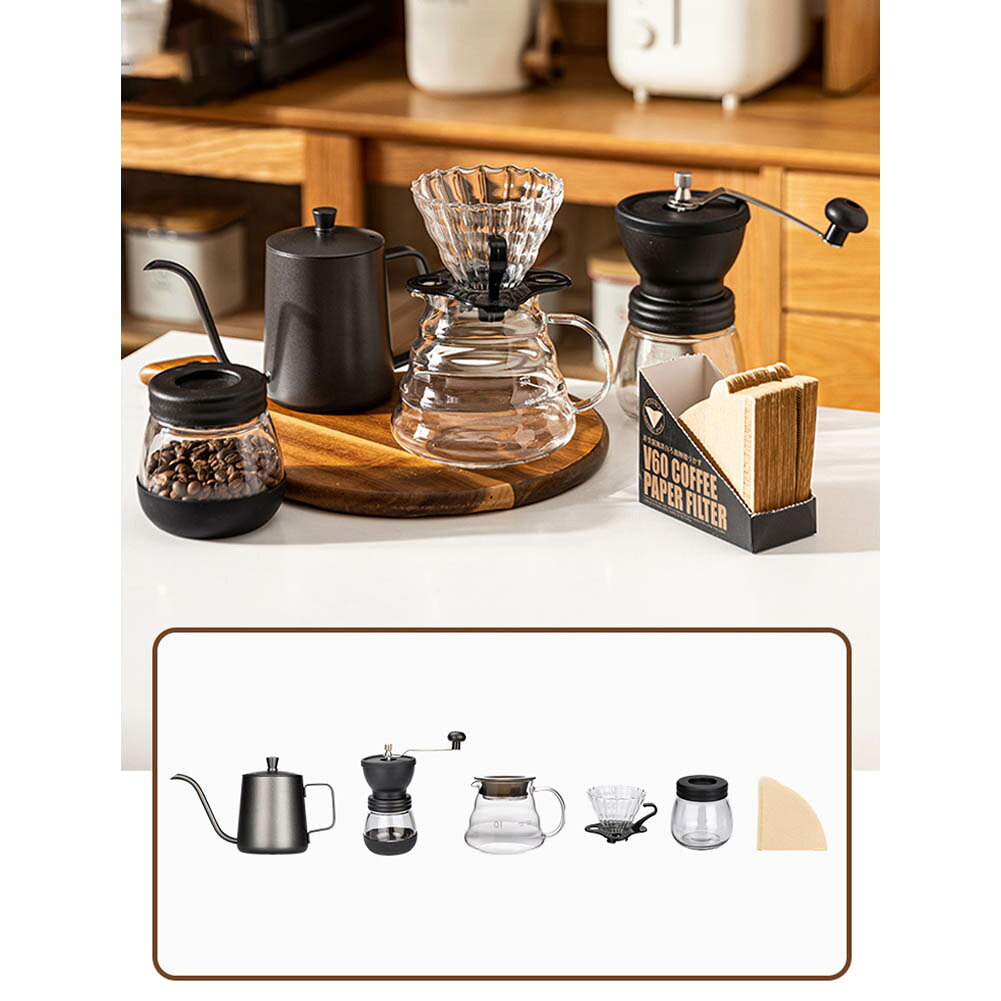 Rakuten - 珈琲 5点 セット コーヒーポット コーヒードリッパー ステンレス コーヒーカラフェセット 400ml ドリッパーセット 手挽き コーヒーミル コーヒーサーバー 人気 ケトル コーヒー 1-2人用 ステンレス 細口 珈琲 やかん リップケトル