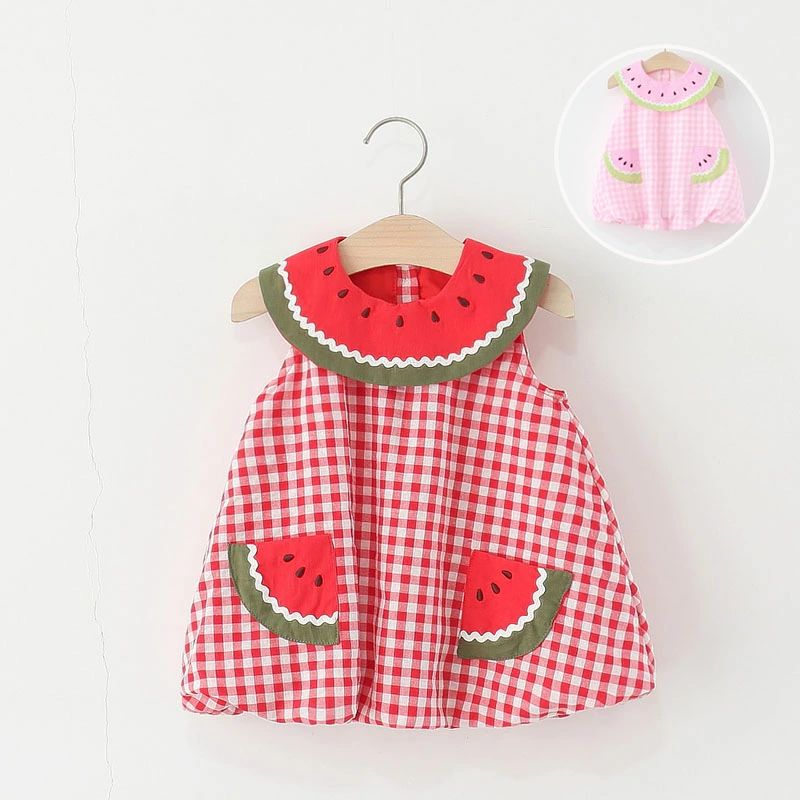 ワンピース キッズ ベビー 子供 赤ちゃん 幼児 子供服 キッズ服 ベビー服 ベビーウェア 女の子 夏物 夏服 チェック柄 スイカ かわいい フリル コットン 綿 プレゼ 出産祝い 保育園
