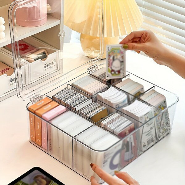Rakuten - 分厚いアクリル製 12区画ケース フォトカード ブロマイド ポラロイド 保管ボックス 開閉式フタ付き コレクション整理 高透明 見せる収納 ディスプレイに最適
