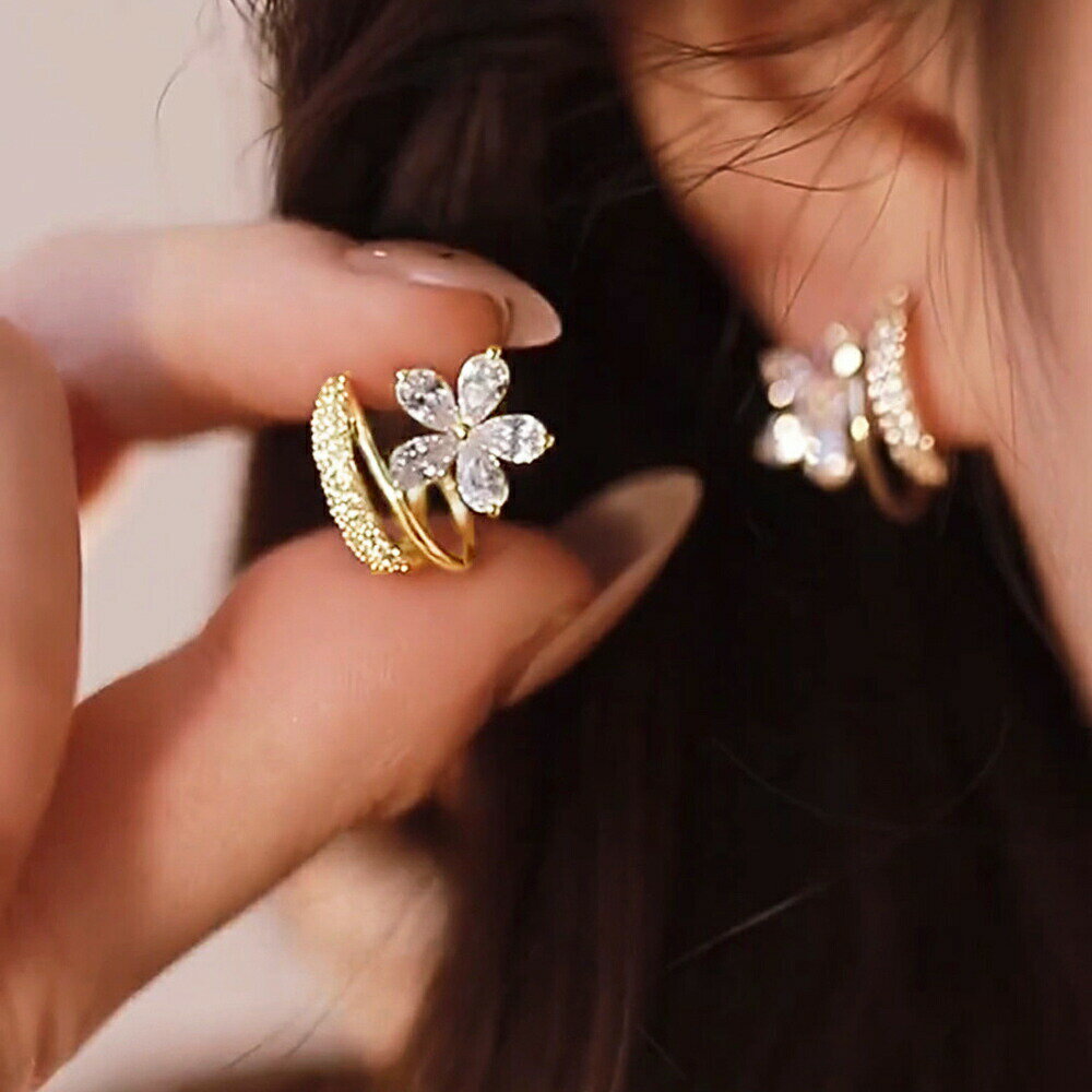 Mabe Pearls - ピアス 花モチーフ レディース きらきら おしゃれ アクセサリー ゴールド きれいめ 耳飾り お呼ばれ ジュエリー 結婚式 パーティー 韓国ファッション上品 清楚 miniministore 80YUNNIAN-003