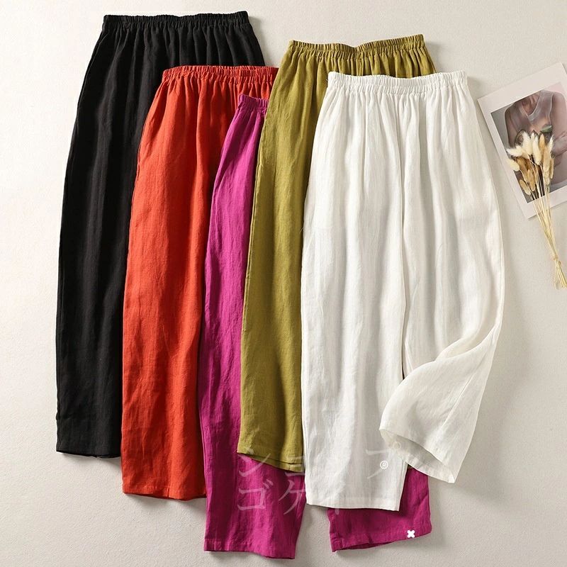 Long Pants - パンツ テーパードパンツ リネンパンツ レディース ボトムス 綿麻 リネン 9分丈 体型カバー 春 夏 無地 薄 涼しい リラックス ワイド ゆったり カジュアル 大きいサイズ