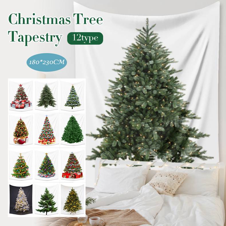 Rakuten - 12types クリスマスツリー クリスマス ツリー タペストリー クリスマスタペストリー 壁掛け 北欧 大 飾り 装飾 ガーランド スター オーナメント 電飾 パーティー 布 おしゃれ 省スペース 180*230CM