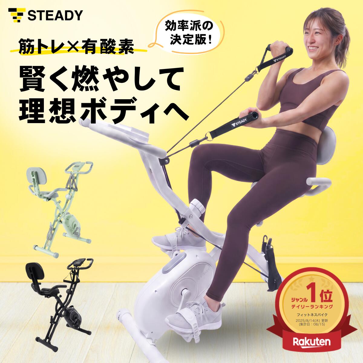 フィットネスバイク 折りたたみ 静音 コンパクト バンド付 連続130分 ミニ 売れ筋 家庭用 エアロバイク 室内 ダイエット トレーニング 筋トレ 自転車 高齢者 リハビリ 【1年保証】 STEADY ST143