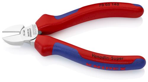 仕様：●メーカー:KNIPEX(クニペックス)●型番:7005140●ハンドル:コンフォート●仕上げ:クロムメッキ●刃硬度:HRC62●全長(mm):140●切断能力(mm):軟線:4.0、中硬線:2.5、硬線:1.8●重量(g):155●材質:高品質バナジウム鋼●樹脂製グリップ商品画像に関する注意事項：●画像に数字等の情報が入っている場合は、　品番末尾が対象商品の画像となります。