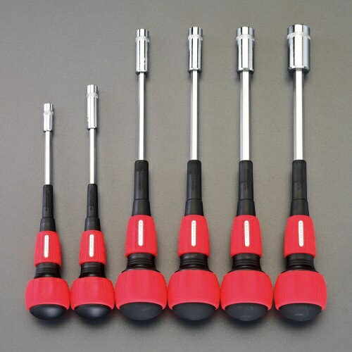 仕様：●メーカー:ESCOオリジナル●入組み点数:6●サイズ×軸長:5×100mm5.5×115mm7×150mm8×150mm10×150mm13×150mm●生産国:日本●六角ナット用●すべりにくく力が入るスリット形状のグリップ●耐薬品・耐油性に優れている特殊樹脂を使用商品画像に関する注意事項：●画像に数字等の情報が入っている場合は、　品番末尾が対象商品の画像となります。