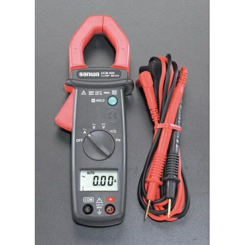 仕様：●メーカー:三和電気計器(sanwa)●型番:DCM400●仕様:本体●電流測定方式:CTクランプ方式●動作方式:Δ-Σ方式●レンジ切換:オート及びマニュアル●使用環境条件:環境汚染度II●動作温湿度:0°C~40°C,80%RH以下(結露のないこと)●保存温湿度:-10°C~60°C,70%RH以下(結露のないこと)●耐電圧:3700Vrms以下●確度保証範囲:23±5°C,80%R.H.以下(結露のないこと)●交流電流:40/400A●直流・交流電圧:400/600V●抵抗:400Ω開放電圧:約DC1.5V●周波数(電流):20~4k/10kHz●周波数(電圧):4k/40k/400k/4M/10MHz●最高確度:●交流電流:±(1.9%rdg+5dgt) ●交流電圧:±(1.5%rdg+5dgt)●直流電圧:±(1.0%rdg+2dgt)●抵抗:±(1%rdg+2dgt)●周波数(電流、電圧):±(0.1%rdg+1dgt)●分解能:●交流電流:0.01A●交流・直流電圧:0.1V●抵抗:0.1Ω●周波数(電流):1Hz●周波数(電圧):0.001kHz●導通:400Ω以下でブザー音 開放電圧:約1.5V●サンプルレート:数値部 約2回/秒 バーグラフ部 20回/秒●周波数特性:ACA 50/60Hz:±(1.9%+5) 60~500Hz:±(2.5%+5)ACV 50~500Hz:±(1.5%+5)●表示桁数:4000カウントバーグラフ部42セグメント●オーバー表示:数値部に「OL」を表示●極性表示:マイナス入力時に「-」のみ表示●クランプ径/導体サイズ:Φ25mm/10×34mm●クランプ内径/開口径:25/29mm●電源:単4電池2本(付属)●電池寿命:連続約150時間(マンガン電池)●電池寿命警告:バッテリーマークが点灯●消費電力:約7.4mW●サイズ:50(W)×28(D)×193(H)mm●重量:約230g●機能:●データホールド(液晶部に「H」を表示 )●導通ブザー●DMM機能●オートパワーオフ(約30分)解除不可●電池消耗表示機能●安全規格:IEC61010 CAT.III300V CAT.II600V●付属品:●テストリード(EA707NA-8:全長約1.1m/ピン先18mm)●携帯ケース●取扱説明書●ピンキャップ●※付属電池はテスト電池ですので新しい電池をご購入下さい。●4000カウント/42セグメントアナログバーグラフ付●周波数測定(クランプ・テストリード)商品画像に関する注意事項：●画像に数字等の情報が入っている場合は、　品番末尾が対象商品の画像となります。
