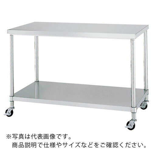 シンコー ステンレス(SUS430)作業台ベタ棚板キャスター付 φ100ナイロン車 900×600×...