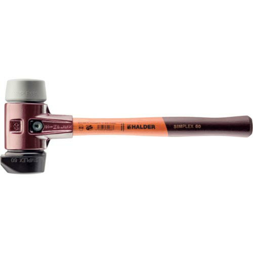 HALDER ( ロームヘルド・ハルダー ) SIMPLEX プラスチックハンマー 鋳鉄ハウジング、木製ハンドル 径(60)mm (自立タイプ)ゴム複合材(黒)・TPEミディアム(グレー) ( 3023.260 )