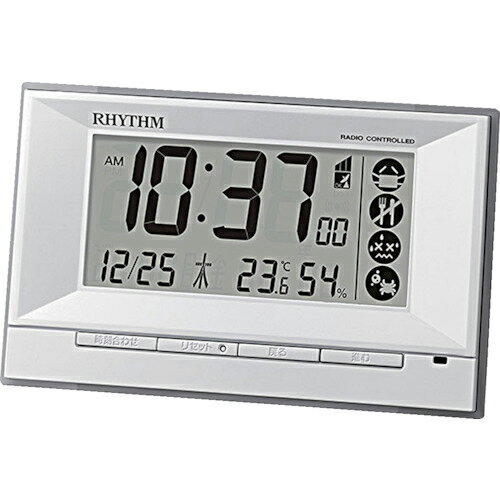 RHYTHM　リズム　電波　目覚まし時計　温湿度計付き　環境目安表示　白 ( 8RZ207SR03 ) リズム（株）