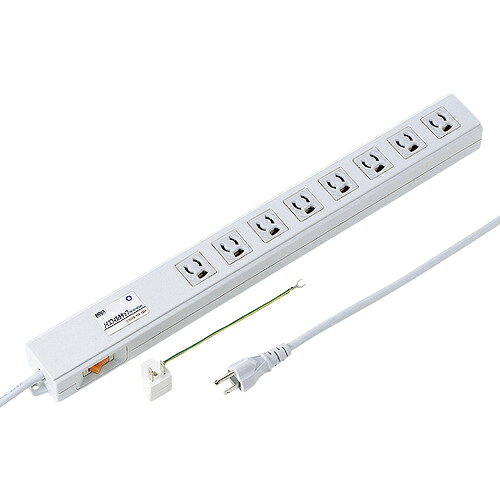 特長：3P・8個口の抜け止めタイプでノイズフィルタ、マグネットが付いたタップです。電源ノイズフィルタを内蔵したライン型タップです。サージ吸収素子を内蔵し、雷サージから接続機器を守ります。一括集中スイッチが付いているので、一括ON・OFF可能です。抜け止めの差込口ですので、不意のプラグ抜けがなく安心して使用できます。マグネット付きですので、スチール製デスクなどに仮固定が可能です。プラグは3P（接地付き）プラグで3P−2P変換アダプタ付き仕様です。アース接続ができる、アース端子付きです。仮固定することができるフック穴付きです。RoHS基準に対応した製品です。差込口には熱に強いユリア樹脂を採用し、ケースは二重成型の安全設計です。仕様：コンセント数：8個口ケーブル長(m)：2幅(mm)：504奥行(mm)：54高さ(mm)：40定格電圧(V)：125（1500Wまで）定格容量：15A・125V（1500Wまで）プラグ仕様：3P（3P-2P変換アダプタ付）差込口：抜け止め、3P・8個口本体サイズ(mm)：W504×D54×H40ピッチ(mm)：40ノイズフィルタ特性：0.5〜10MHz30dB以上電源ライン間ノイズ（ノーマルモード）電源ライン-アース間ノイズ（コモンモード）最大サージ電圧：12500V最大瞬時電流：2500A（8/20μs）（電源）制限電圧：240V（電源）一括集中スイッチ付き　●代表画像について 商品によっては、代表画像を使用している場合がございます。 商品のカラー、サイズなどが異なる商品をイメージ画像として 使用させて頂いている場合がございます。 必ず、商品の品番と仕様をご確認のうえ、ご注文お願いいたいます。 　●お買上げ明細書の廃止について 当店では、個人情報保護と環境保護の観点から同封を廃止しております。 お買上げ明細書が必要な場合は、備考欄に「お買上げ明細必要」と 記載お願いいたします。 当店からの出荷の場合は、同封にて発送させて頂きます。 （※メーカー直送の場合は、PDFデータをメールさせて頂きます。） 　注意事項 ※商品名に【2個セット】等、数量の明記がない場合は1個での販売となります。