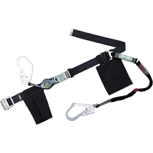 TSUYORON ( 藤井電工 ) 胴ベルト型墜落制止用器具(巻取タイプ)ランヤード2丁掛け仕様 ロック機構付きロックリトラ・伸縮式ノビロン(BK)黒 Sサイズ 幅50MM×長さ長さ1100MM ( TB2LRL593NV5931BLKBKSJANBP ) 