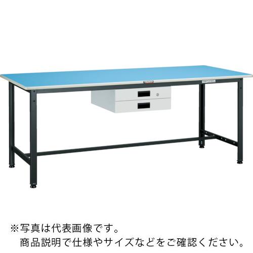 特長：青色の天板には鎮静作用と視認性が高まる効果があります。引出しは使い勝手に応じて使いやすい位置に取り付けできます。青色ポリ化粧天板を使用し、目に優しく、長期間の作業でも負担が軽減できます。商品の仕分けや検品に最適です。表面は滑らかで、ソフトな光沢があり清潔感を保持し、耐水性・防汚性にも優れています。引出付で簡単に収納できます。仕様：天板材質：ポリ化粧間口(mm)：1500奥行(mm)：750高さ(mm)：740脚部カラー：ダークグレー(無記号)アジャスターねじサイズ：M16×2.0引出し：薄型1列2段 UDK-002 W均等荷重(kg)：250カタログ表記品番：BE-1575UDK2(色記号)引出し内寸(mm)間口×奥行×深さ：393×395×45薄型2段引出付材質／仕上：本体:スチール注意：車上渡しのため、お客様での荷降ろしが必要です。提供不可：chemSHERPA　●代表画像について 商品によっては、代表画像を使用している場合がございます。 商品のカラー、サイズなどが異なる商品をイメージ画像として 使用させて頂いている場合がございます。 必ず、商品の品番と仕様をご確認のうえ、ご注文お願いいたいます。 　●お買上げ明細書の廃止について 当店では、個人情報保護と環境保護の観点から同封を廃止しております。 お買上げ明細書が必要な場合は、備考欄に「お買上げ明細必要」と 記載お願いいたします。 当店からの出荷の場合は、同封にて発送させて頂きます。 （※メーカー直送の場合は、PDFデータをメールさせて頂きます。） 　注意事項 ※商品名に【2個セット】等、数量の明記がない場合は1個での販売となります。