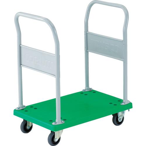 特長：堅牢なリブ構造で耐久性に優れた樹脂台車です。再生ポリプロピレン樹脂を使用し環境に配慮した台車です。タイヤ痕の付きにくいグレーゴムを使用しています。仕様：均等荷重(kg)：400色：グリーン長さ(mm)：900幅(mm)：605高さ(mm)：230ハンドル高さ(mm)：1000キャスター径(mm)：125適合ストッパー：TP-900FB取替キャスター(自在)：TYPMS125NWRBG取替キャスター(固定)：TYPMR125NWRB騒音値(dB)：62.8組立目安：1人30分組立式自在キャスター、固定キャスター各2個両袖タイプ材質／仕上：荷台:再生ポリプロピレン（PP）再生材100%ハンドル:スチールハンドル表面処理:粉体塗装キャスター金具:スチール車輪:ゴム注意：提供不可：chemSHERPA車上渡しのため、お客様での荷降ろしが必要です。　●代表画像について 商品によっては、代表画像を使用している場合がございます。 商品のカラー、サイズなどが異なる商品をイメージ画像として 使用させて頂いている場合がございます。 必ず、商品の品番と仕様をご確認のうえ、ご注文お願いいたいます。 　●お買上げ明細書の廃止について 当店では、個人情報保護と環境保護の観点から同封を廃止しております。 お買上げ明細書が必要な場合は、備考欄に「お買上げ明細必要」と 記載お願いいたします。 当店からの出荷の場合は、同封にて発送させて頂きます。 （※メーカー直送の場合は、PDFデータをメールさせて頂きます。） 　注意事項 ※商品名に【2個セット】等、数量の明記がない場合は1個での販売となります。