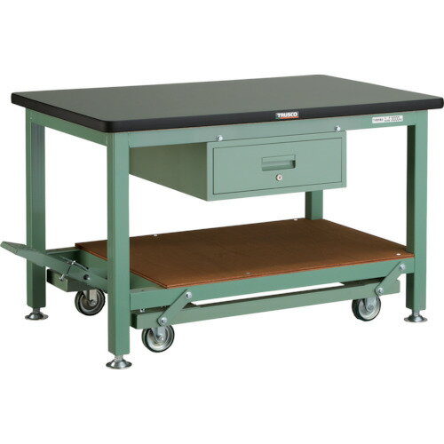 TRUSCO ( トラスコ中山 ) 重荷重作業台移動式(3000kg)TWC型 1200X750XH740 1段引出付 グリーン色 ( RTWC-1200F1 ) 【メーカー取寄】
