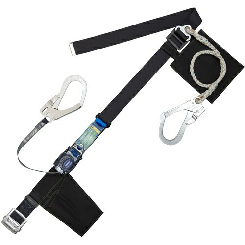 TSUYORON ( 藤井電工 ) 胴ベルト型墜落制止用器具(巻取タイプ)補助ロープ2丁掛け仕様 ロック機構なしリトラ+ロープ式補助ロープ 黒 LL 幅50MM×長さ1600MM 130KG対応型 ( TBRN2599SBLKLL(130KG)JANBP )