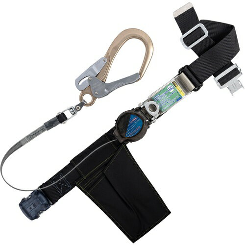 TSUYORON ( 藤井電工 ) 胴ベルト型墜落制止用器具(巻取タイプ)ロック機構付き 2WAYリトラ(上ケース黒)黒 Mサイズ 幅50MM×長さ1200MM アルミ製フック ( TBTRLOT590ALSVBLKBKMJANBP )