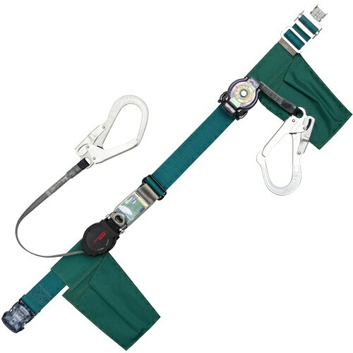 TSUYORON ( 藤井電工 ) 胴ベルト型墜落制止用器具(巻取タイプ)補助ロープ2丁掛け仕様 ロック機構付きワンハンドリトラ+巻取式補助ロープ 青緑 Mサイズ 幅50MM×長さ1200MM ( TBORL2OT593SRBTBGMJANBP )